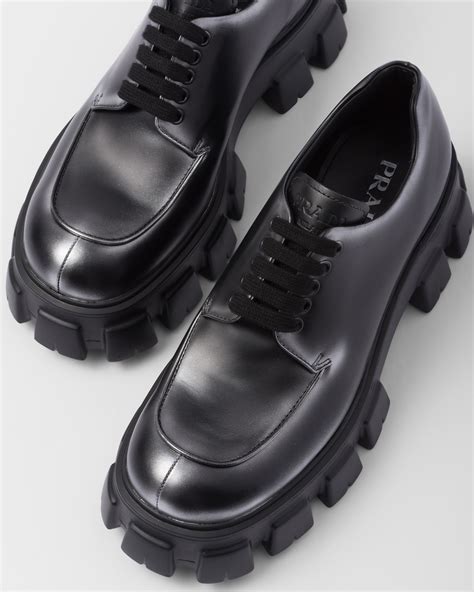 prada leather and technical fabric lace-up shoes|la mer Prada shoes.